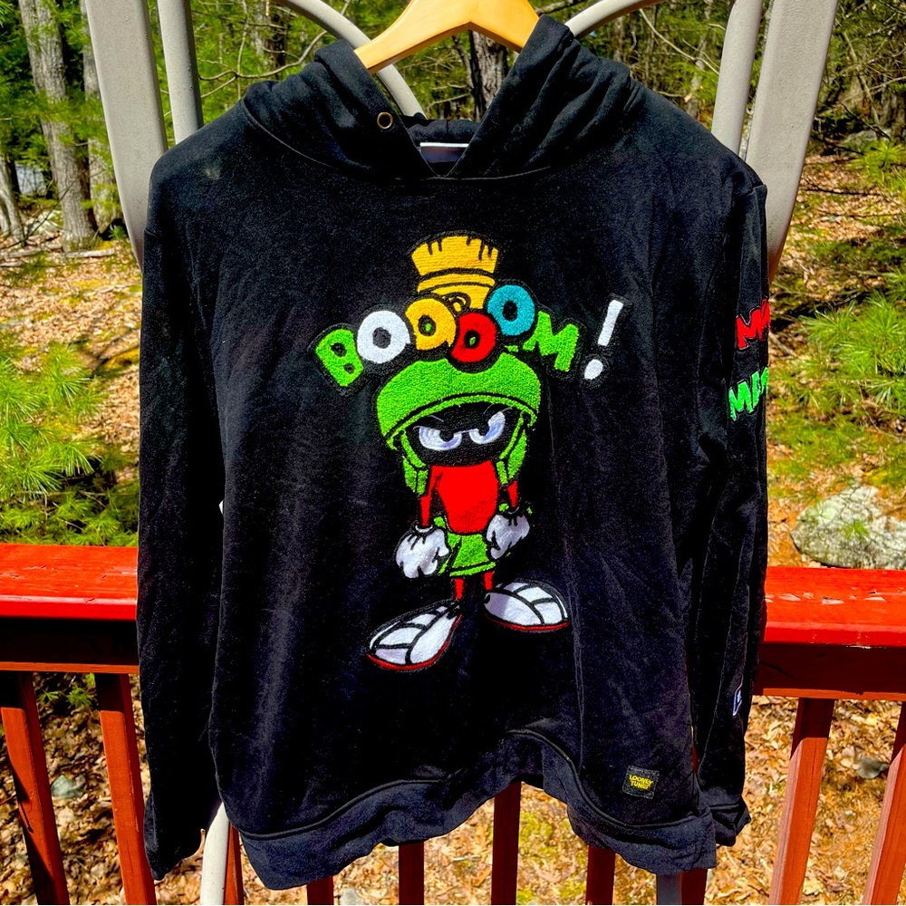 Vintage RARE Looney Tunes Marvin The Martian Puff Print Pullover Hoodie Mens XL